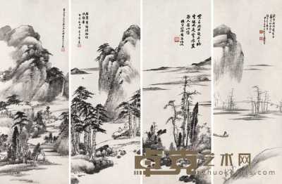 萧俊贤 甲子（1924年）作 山水 立轴 86×33cm